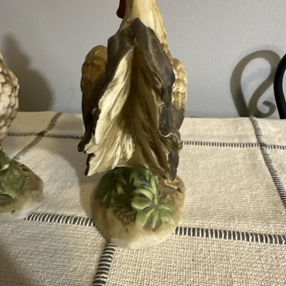 Homco Rooster and Hen Figurines Ceramic Chicken‎ Country Decor 1446 1445 Vintage